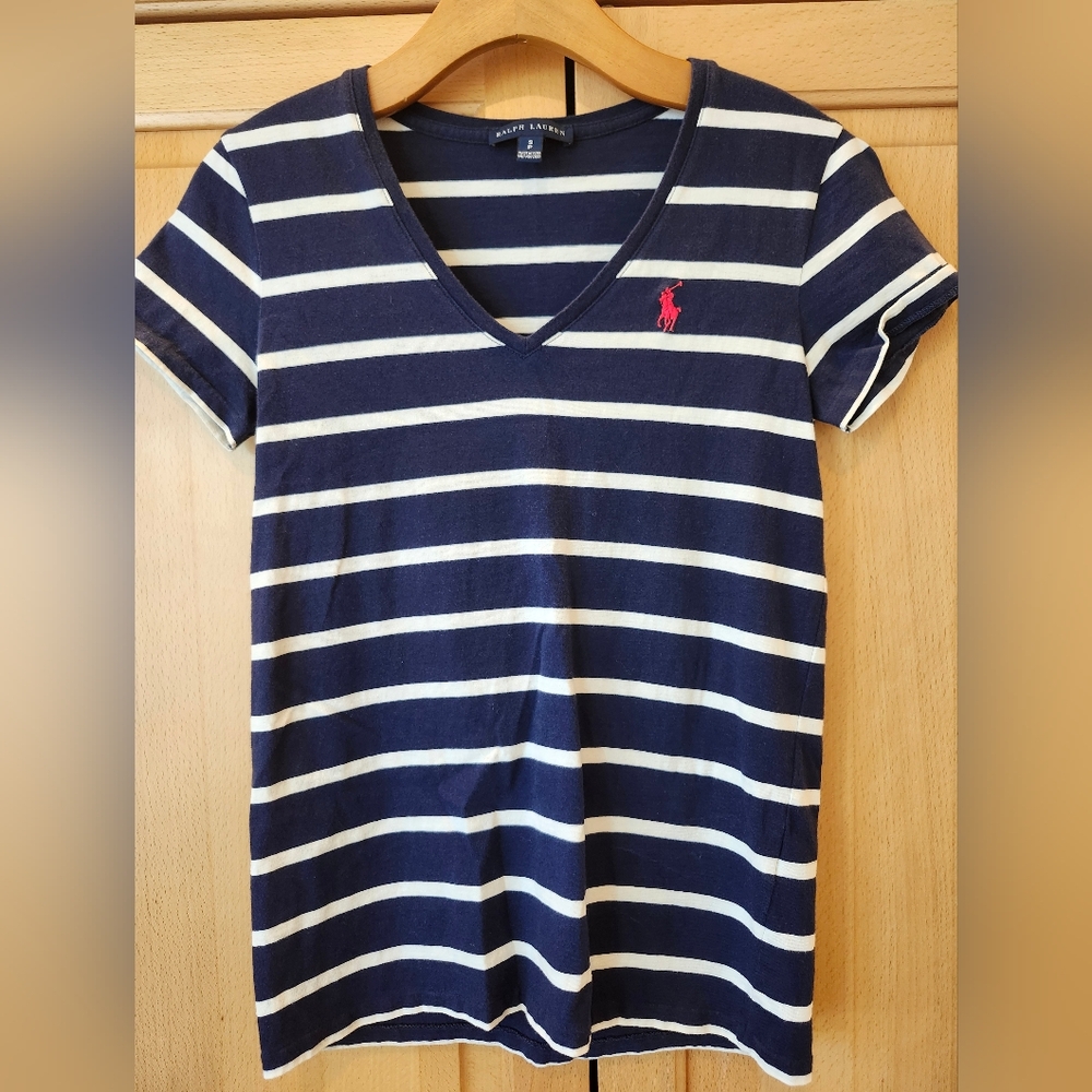 Ralph Lauren Polo V Neck striped Short Sleeve Top